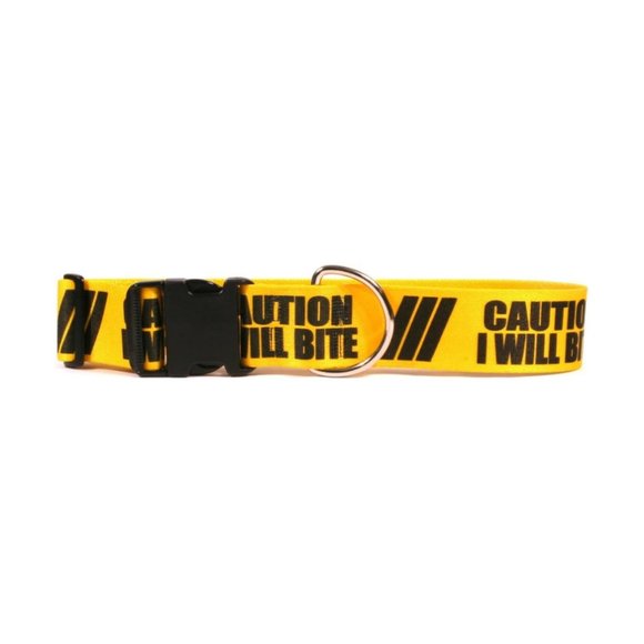 Yellow Dog Design " Caution I Will Bite" 1" Wide Small Collar (10" - 14") - Picture 1 of 3